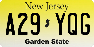 NJ license plate A29YQG