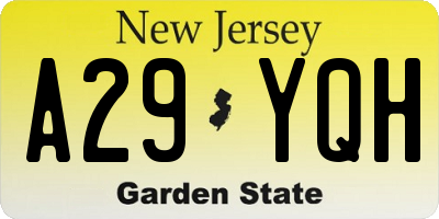 NJ license plate A29YQH
