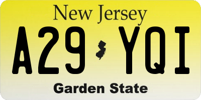 NJ license plate A29YQI