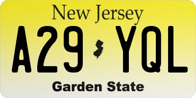 NJ license plate A29YQL