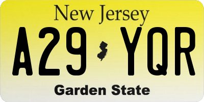 NJ license plate A29YQR