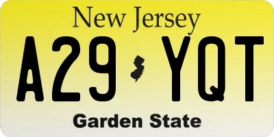 NJ license plate A29YQT