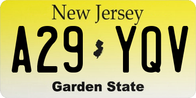 NJ license plate A29YQV