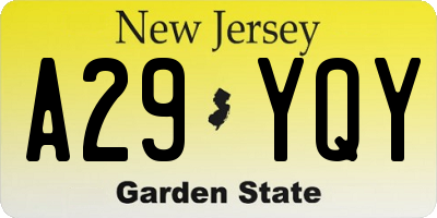 NJ license plate A29YQY
