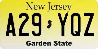NJ license plate A29YQZ