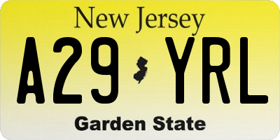 NJ license plate A29YRL