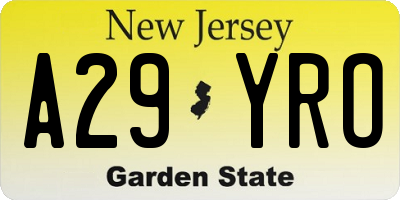 NJ license plate A29YRO