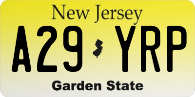 NJ license plate A29YRP
