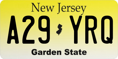 NJ license plate A29YRQ
