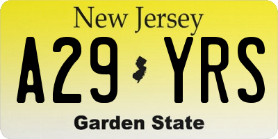 NJ license plate A29YRS