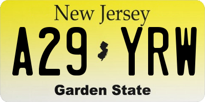 NJ license plate A29YRW