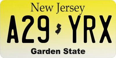 NJ license plate A29YRX