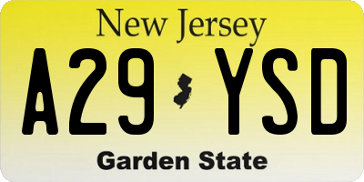 NJ license plate A29YSD