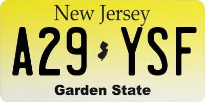 NJ license plate A29YSF