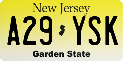 NJ license plate A29YSK