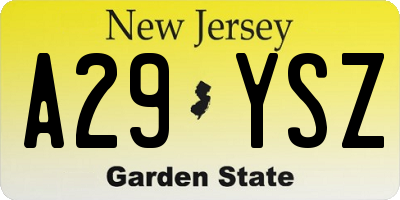 NJ license plate A29YSZ