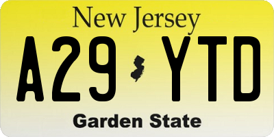 NJ license plate A29YTD
