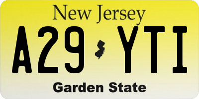 NJ license plate A29YTI