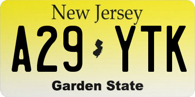 NJ license plate A29YTK