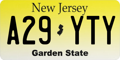 NJ license plate A29YTY