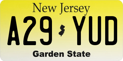 NJ license plate A29YUD