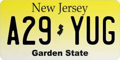 NJ license plate A29YUG