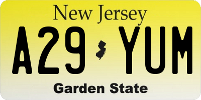 NJ license plate A29YUM