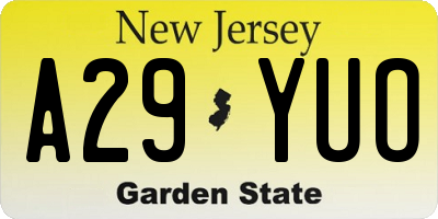 NJ license plate A29YUO