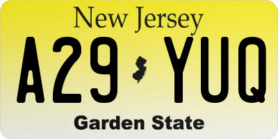 NJ license plate A29YUQ