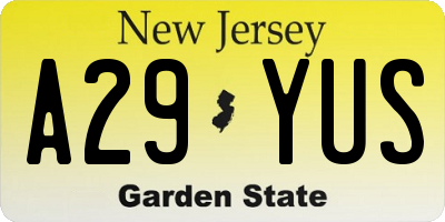 NJ license plate A29YUS