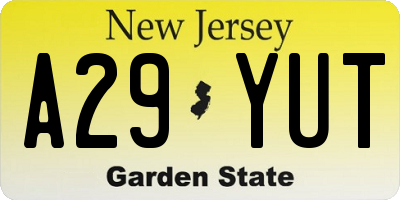 NJ license plate A29YUT
