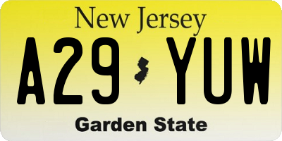 NJ license plate A29YUW
