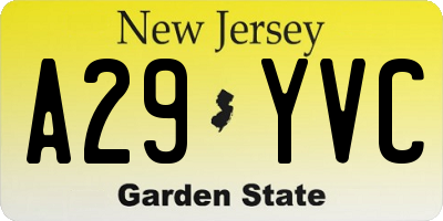 NJ license plate A29YVC