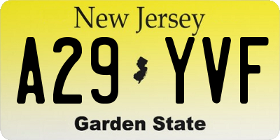 NJ license plate A29YVF
