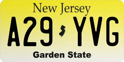 NJ license plate A29YVG