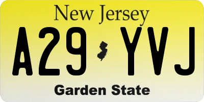 NJ license plate A29YVJ