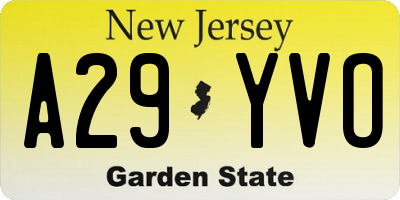 NJ license plate A29YVO