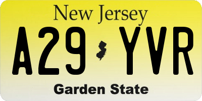 NJ license plate A29YVR