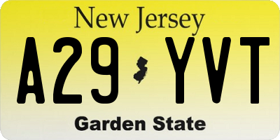 NJ license plate A29YVT