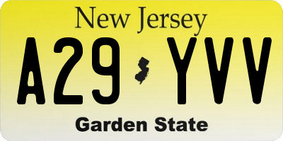 NJ license plate A29YVV