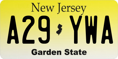 NJ license plate A29YWA