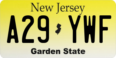 NJ license plate A29YWF