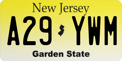 NJ license plate A29YWM