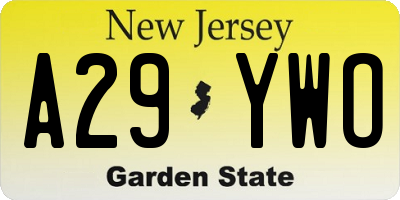 NJ license plate A29YWO