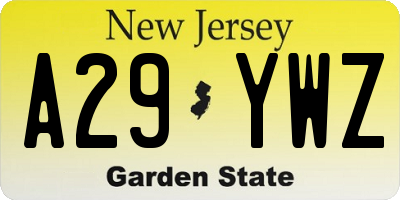 NJ license plate A29YWZ