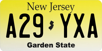 NJ license plate A29YXA