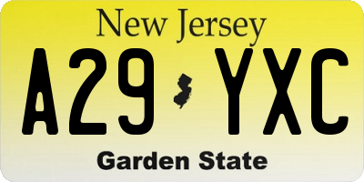 NJ license plate A29YXC