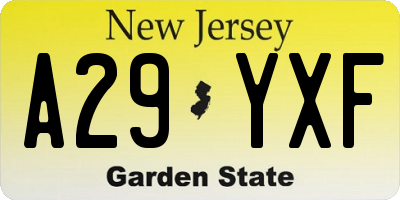 NJ license plate A29YXF