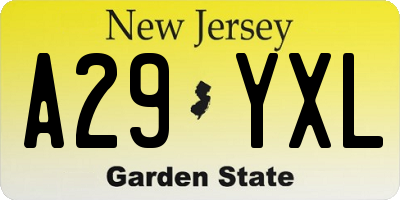 NJ license plate A29YXL