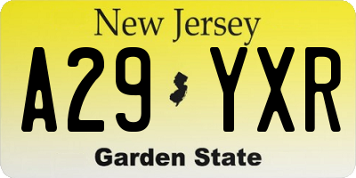 NJ license plate A29YXR